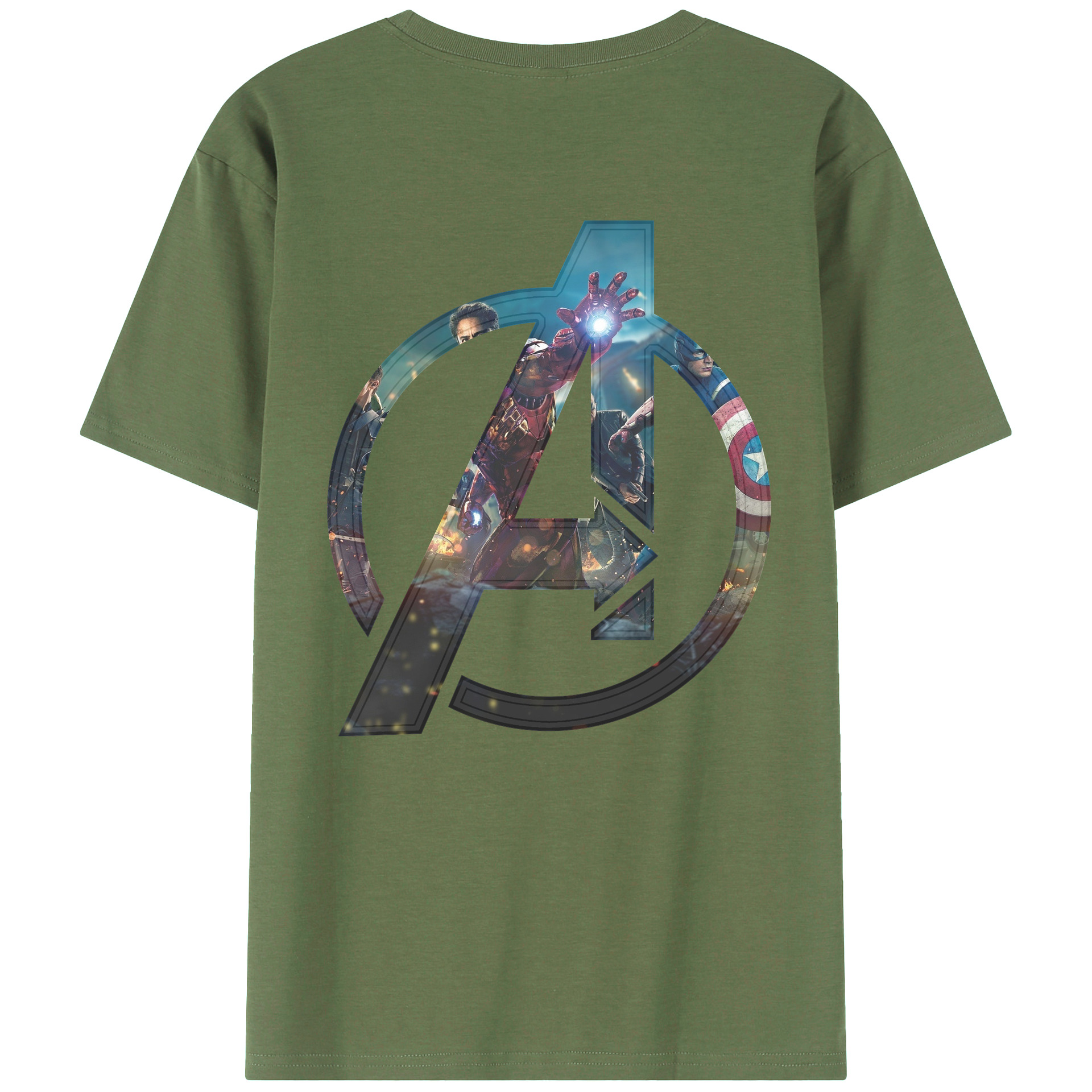 （画像用） アベンジャーズ The Avengers 綿100％ メンズ半袖Tシャツ（バックプリント） 通気性